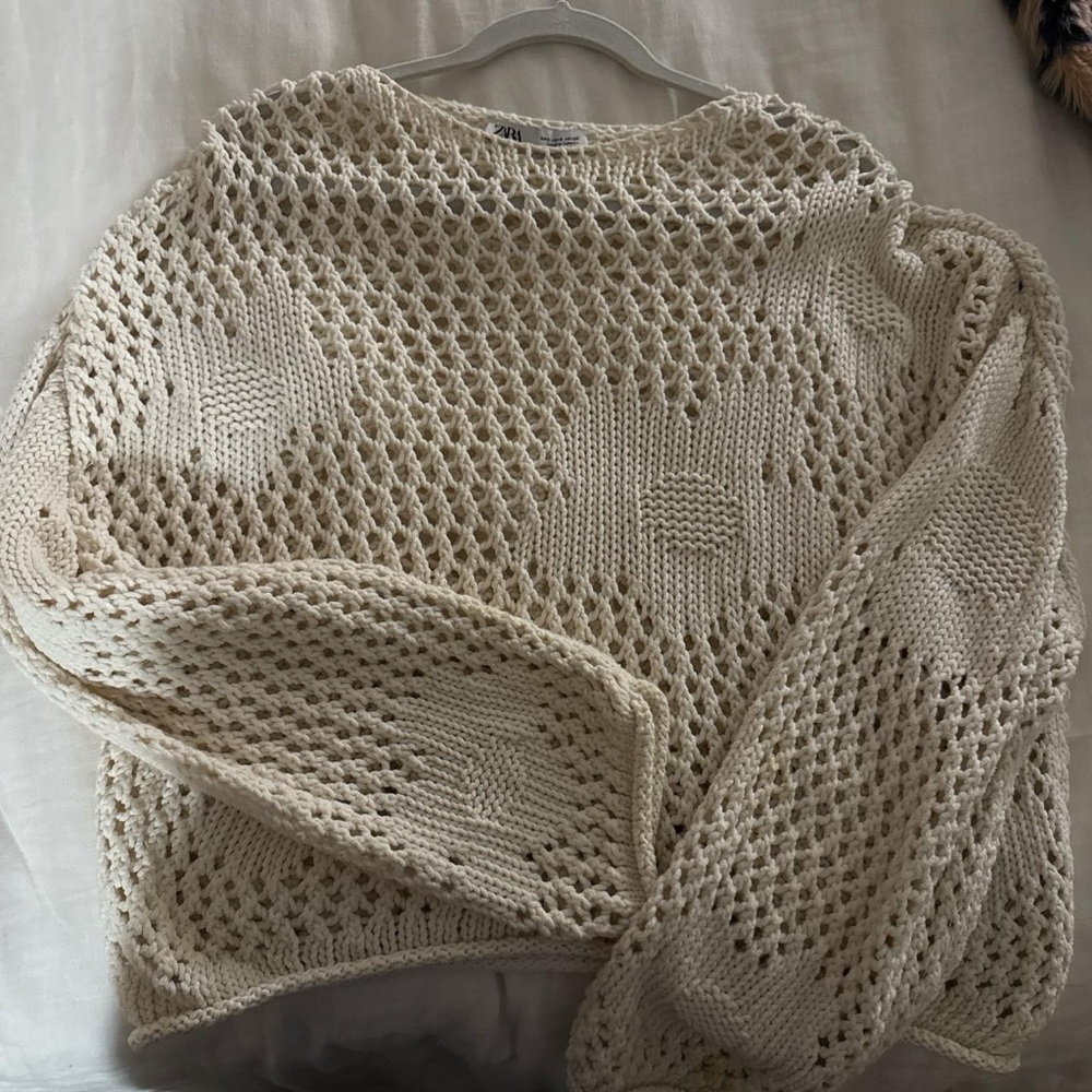 Zara Cream Open-Knit Women's Sweater